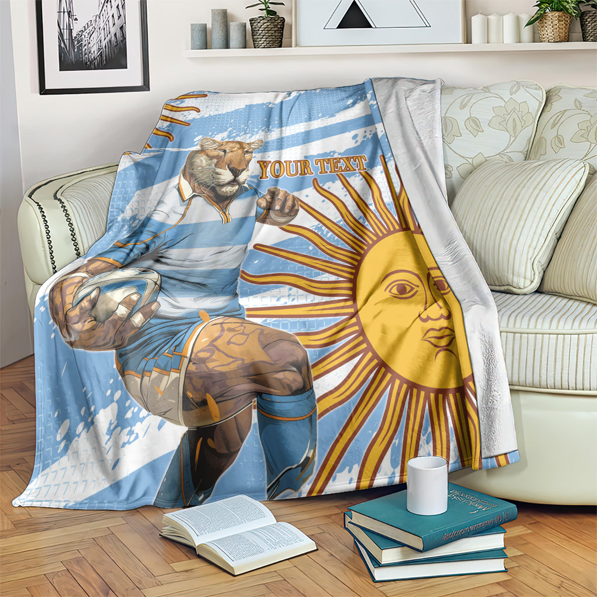Custom Vamos Argentina Blanket The Pumas Rugby Mascot Sporty Version