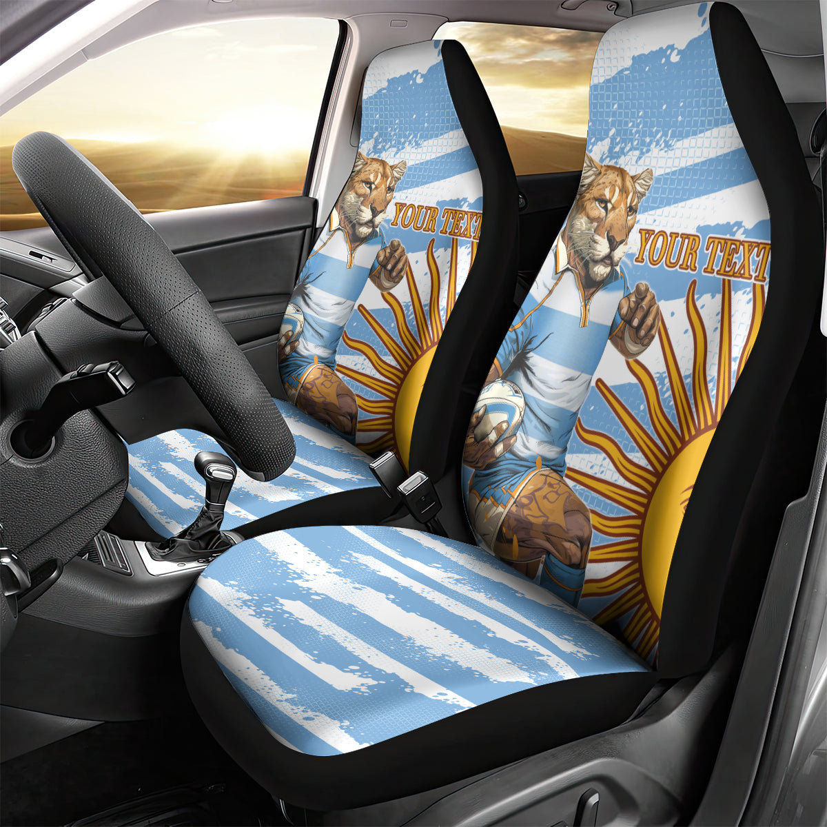 Custom Vamos Argentina Car Seat Cover The Pumas Rugby Mascot Sporty Version LT9 - Wonder Print Shop