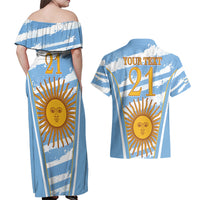 Custom Vamos Argentina Couples Matching Off Shoulder Maxi Dress and Hawaiian Shirt The Pumas Rugby Mascot Sporty Version LT9 - Wonder Print Shop