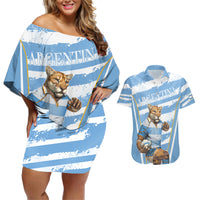 Custom Vamos Argentina Couples Matching Off Shoulder Short Dress and Hawaiian Shirt The Pumas Rugby Mascot Sporty Version LT9 - Wonder Print Shop