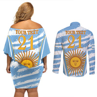 Custom Vamos Argentina Couples Matching Off Shoulder Short Dress and Long Sleeve Button Shirt The Pumas Rugby Mascot Sporty Version LT9 - Wonder Print Shop