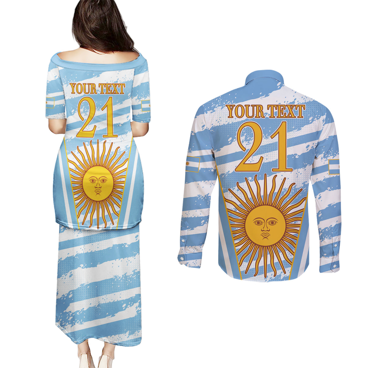 Custom Vamos Argentina Couples Matching Puletasi and Long Sleeve Button Shirt The Pumas Rugby Mascot Sporty Version LT9 - Wonder Print Shop