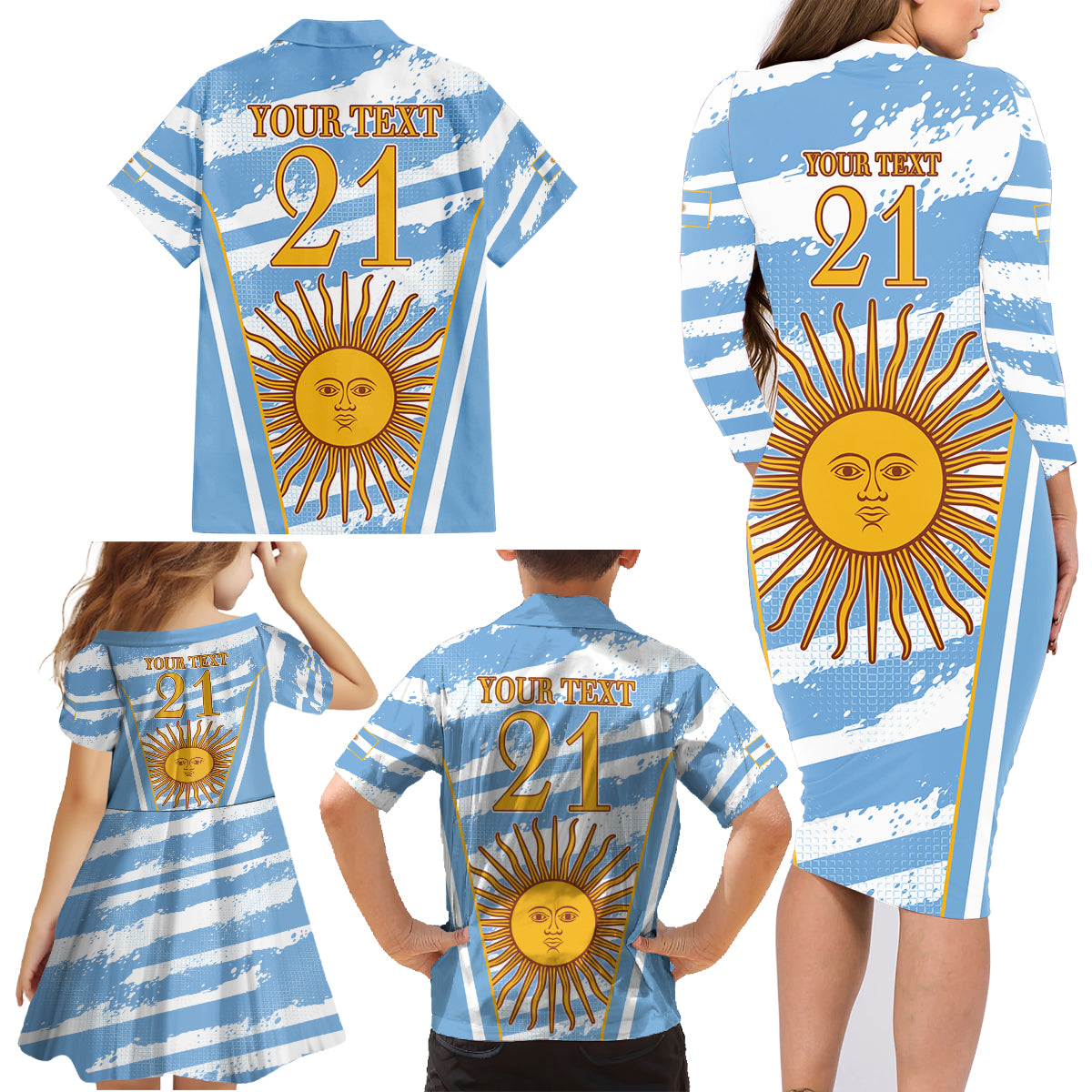 Custom Vamos Argentina Family Matching Long Sleeve Bodycon Dress and Hawaiian Shirt The Pumas Rugby Mascot Sporty Version LT9 - Wonder Print Shop
