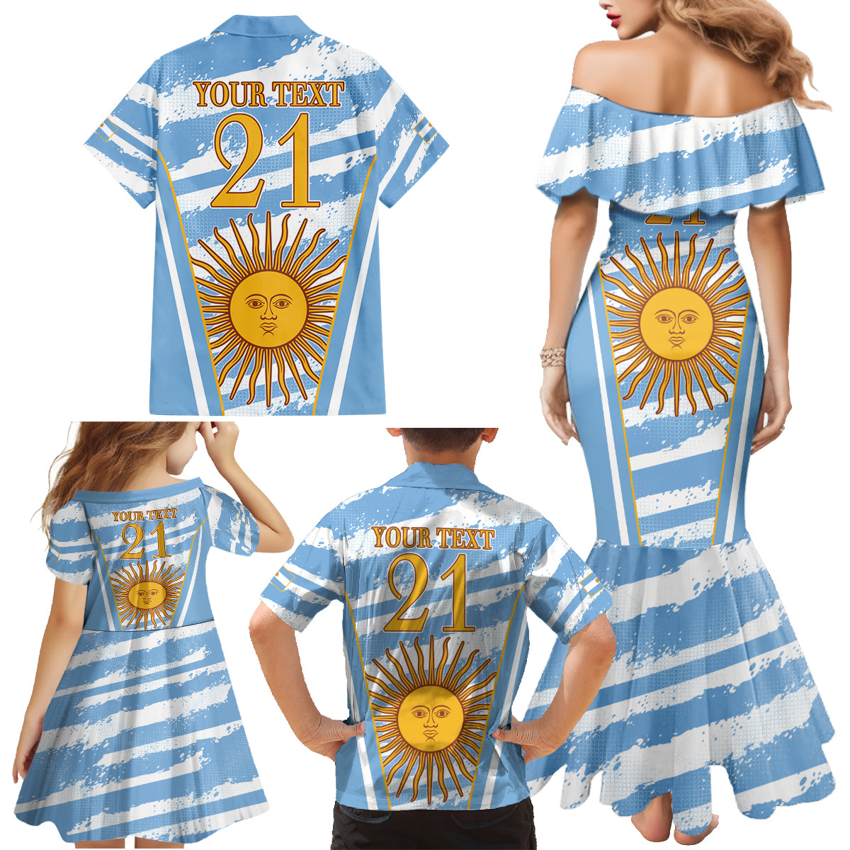 Custom Vamos Argentina Family Matching Mermaid Dress and Hawaiian Shirt The Pumas Rugby Mascot Sporty Version LT9 - Wonder Print Shop