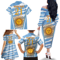 Custom Vamos Argentina Family Matching Off The Shoulder Long Sleeve Dress and Hawaiian Shirt The Pumas Rugby Mascot Sporty Version - Wonder Print Shop