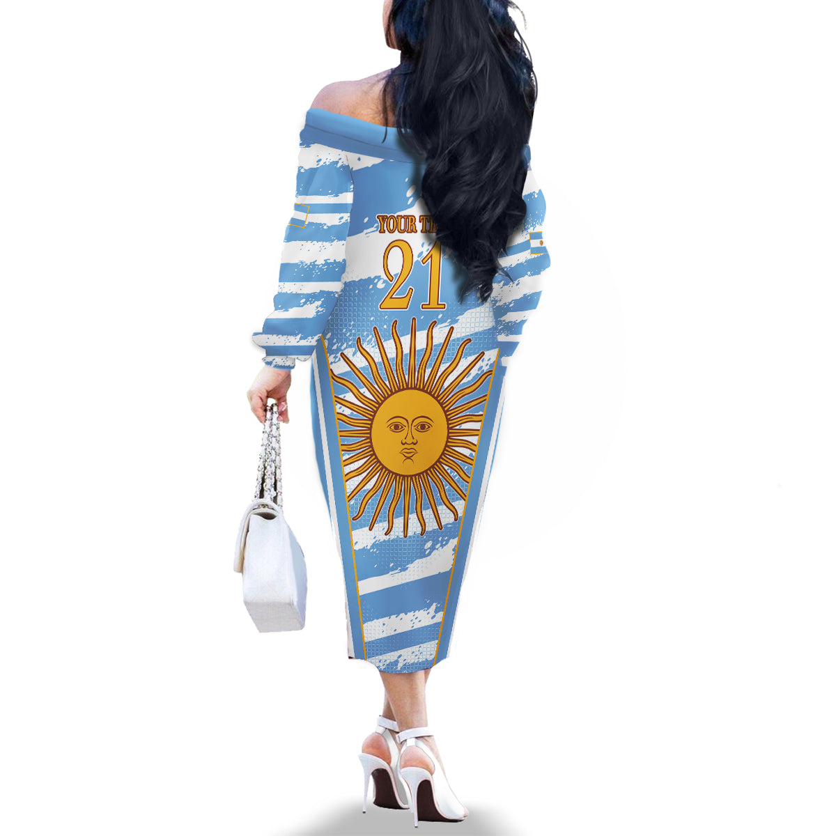 Custom Vamos Argentina Family Matching Off The Shoulder Long Sleeve Dress and Hawaiian Shirt The Pumas Rugby Mascot Sporty Version - Wonder Print Shop