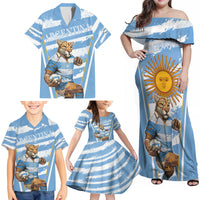 Custom Vamos Argentina Family Matching Off Shoulder Maxi Dress and Hawaiian Shirt The Pumas Rugby Mascot Sporty Version LT9 - Wonder Print Shop