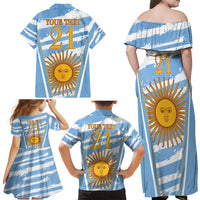 Custom Vamos Argentina Family Matching Off Shoulder Maxi Dress and Hawaiian Shirt The Pumas Rugby Mascot Sporty Version LT9 - Wonder Print Shop
