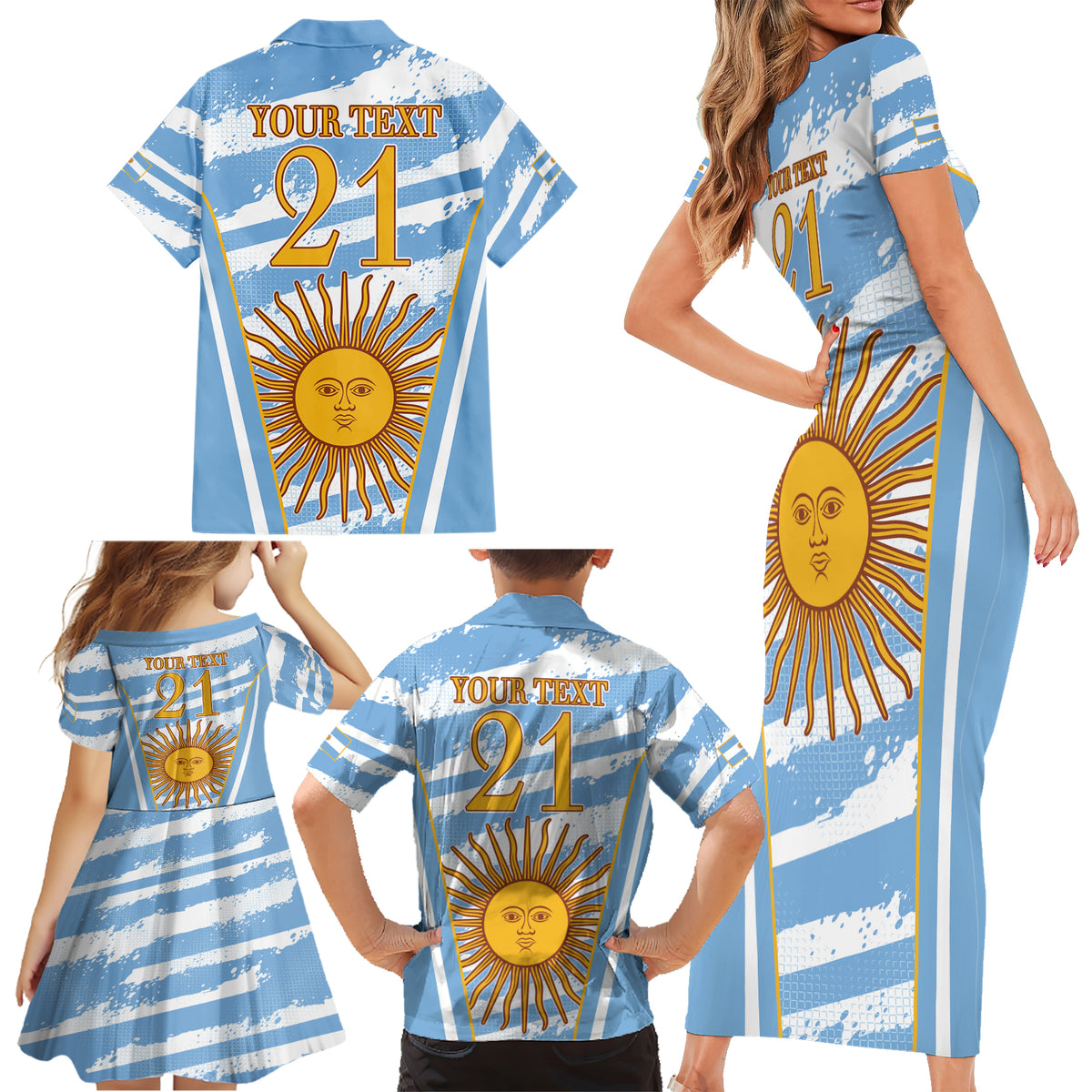 Custom Vamos Argentina Family Matching Short Sleeve Bodycon Dress and Hawaiian Shirt The Pumas Rugby Mascot Sporty Version - Wonder Print Shop