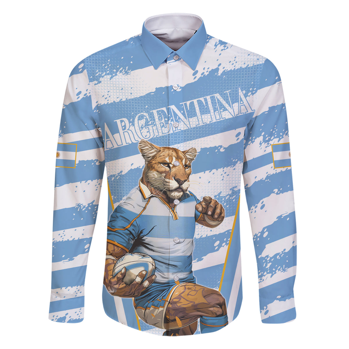 Custom Vamos Argentina Family Matching Short Sleeve Bodycon Dress and Hawaiian Shirt The Pumas Rugby Mascot Sporty Version - Wonder Print Shop
