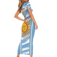 Custom Vamos Argentina Family Matching Short Sleeve Bodycon Dress and Hawaiian Shirt The Pumas Rugby Mascot Sporty Version - Wonder Print Shop
