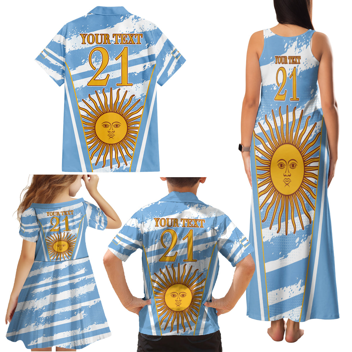 Custom Vamos Argentina Family Matching Tank Maxi Dress and Hawaiian Shirt The Pumas Rugby Mascot Sporty Version - Wonder Print Shop