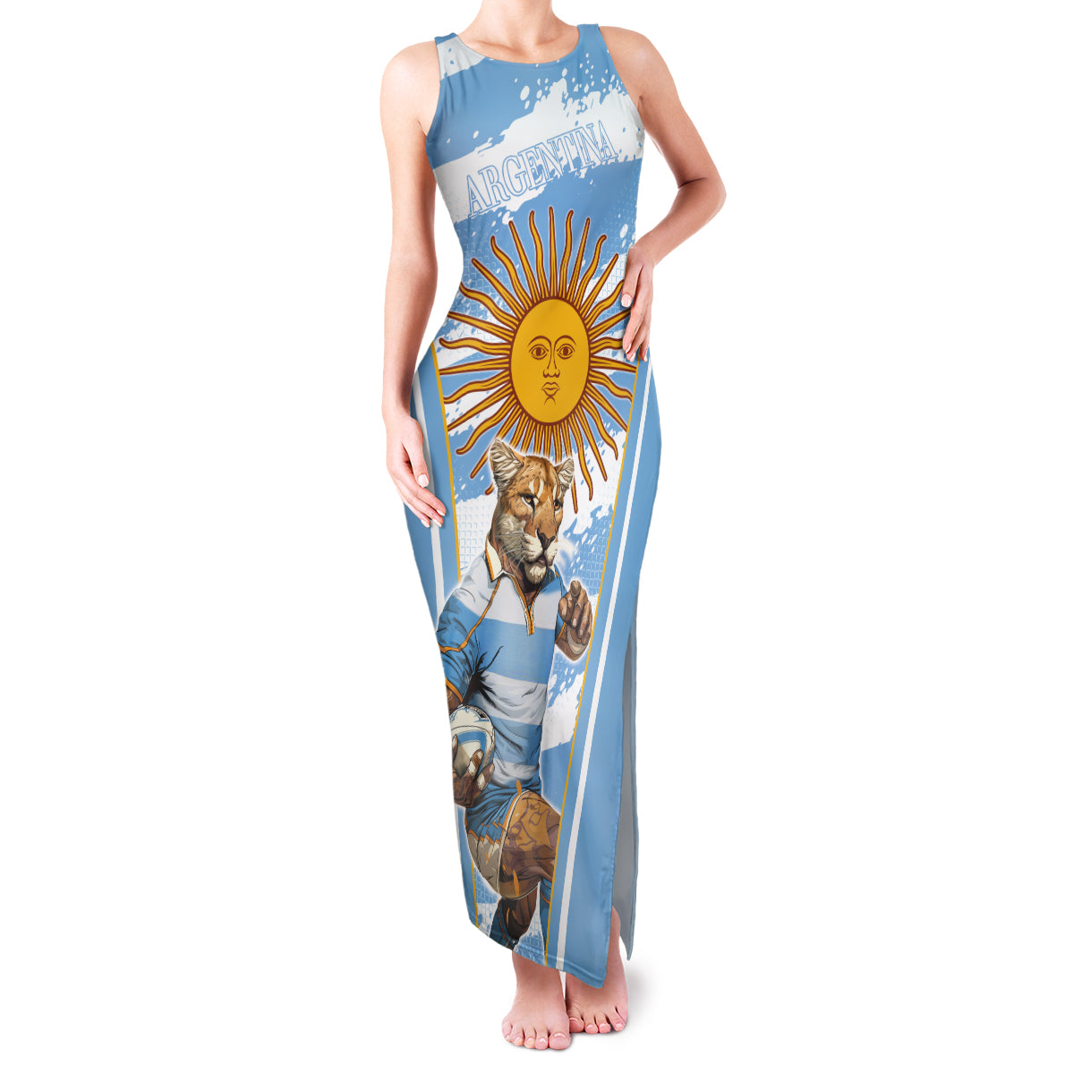 Custom Vamos Argentina Family Matching Tank Maxi Dress and Hawaiian Shirt The Pumas Rugby Mascot Sporty Version - Wonder Print Shop