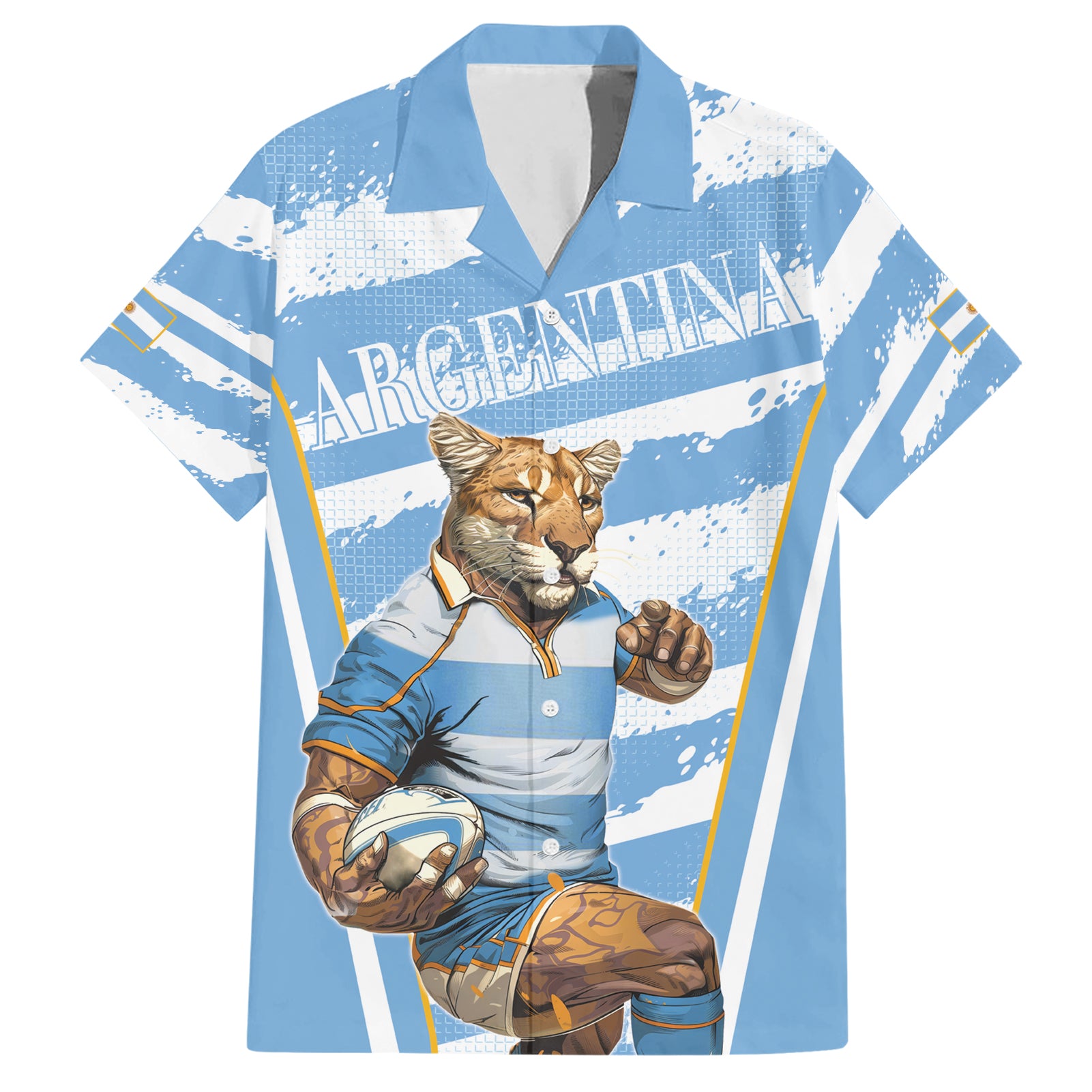 Custom Vamos Argentina Hawaiian Shirt The Pumas Rugby Mascot Sporty Version