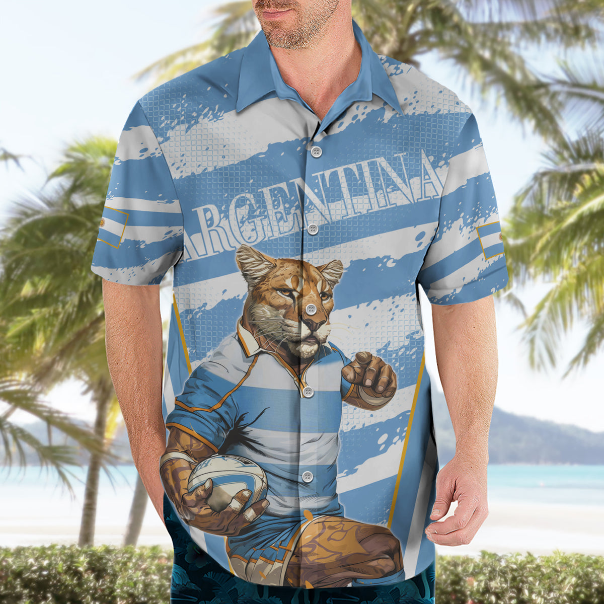Custom Vamos Argentina Hawaiian Shirt The Pumas Rugby Mascot Sporty Version - Wonder Print Shop