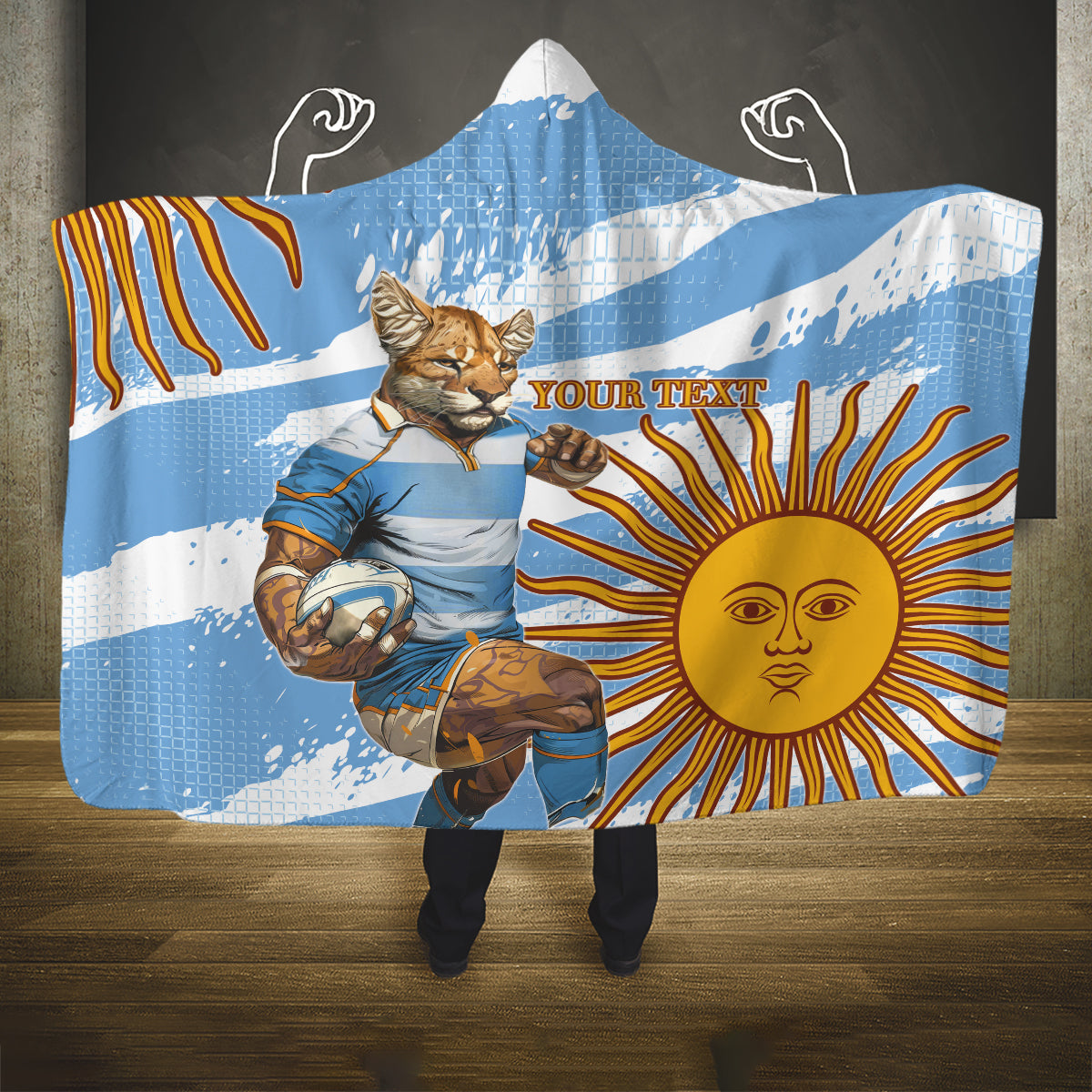 Custom Vamos Argentina Hooded Blanket The Pumas Rugby Mascot Sporty Version