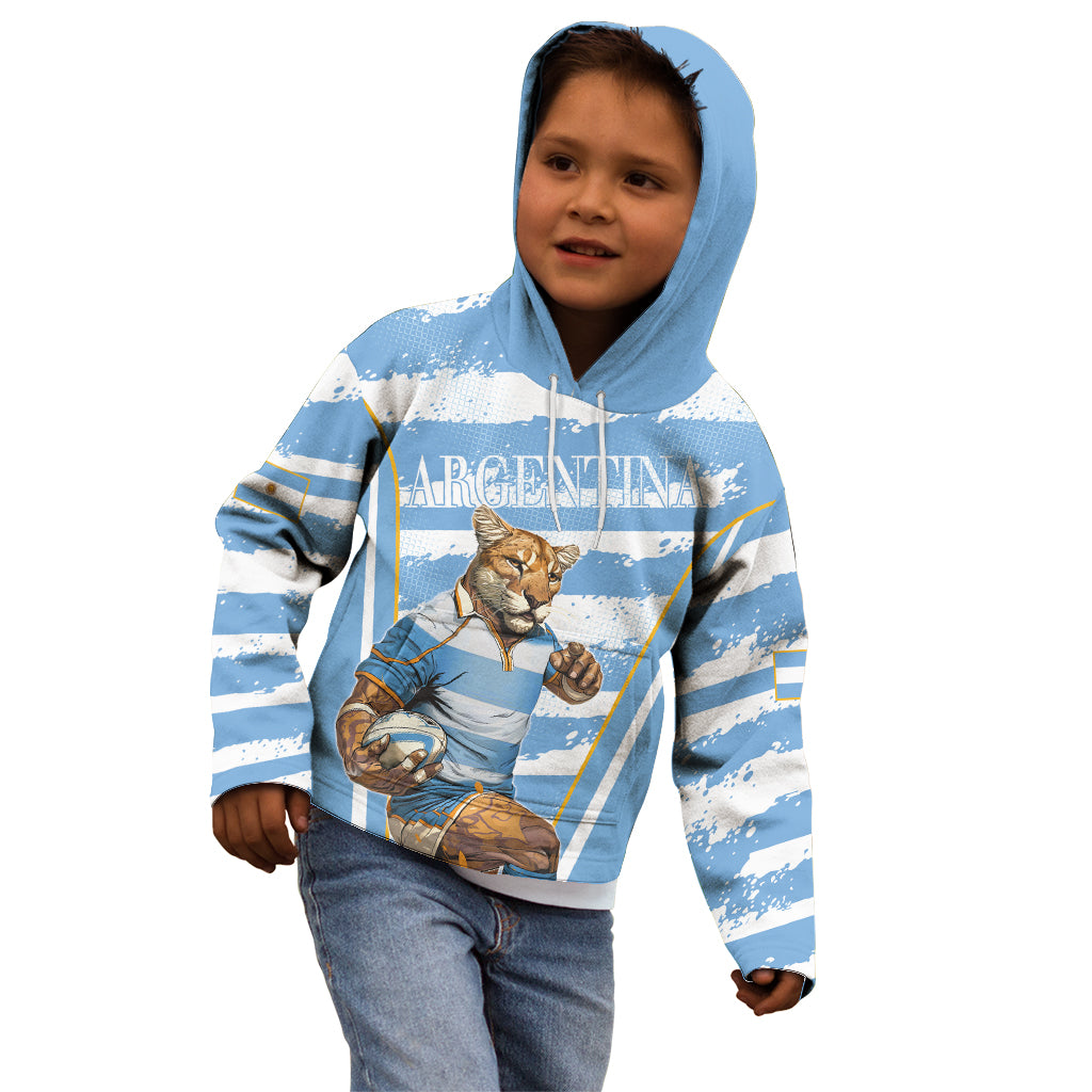 Custom Vamos Argentina Kid Hoodie The Pumas Rugby Mascot Sporty Version - Wonder Print Shop
