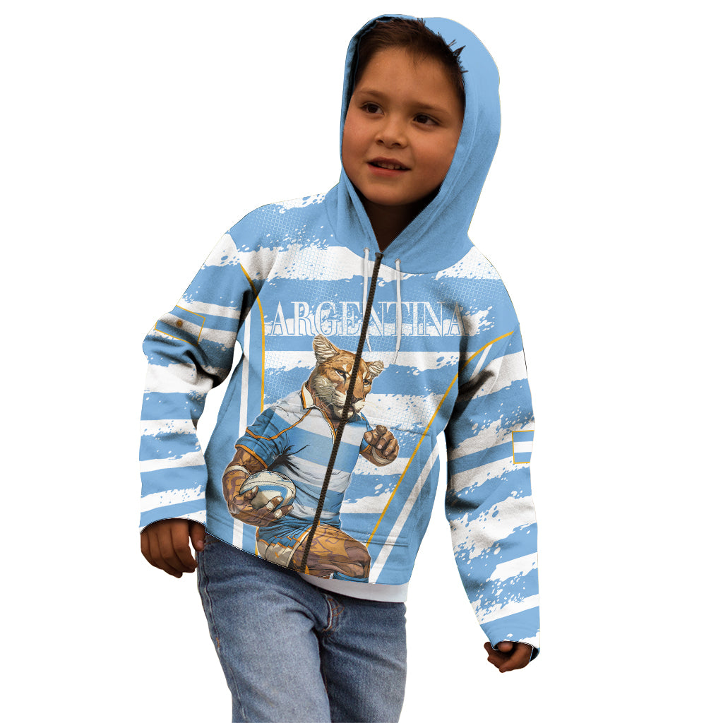 Custom Vamos Argentina Kid Hoodie The Pumas Rugby Mascot Sporty Version - Wonder Print Shop