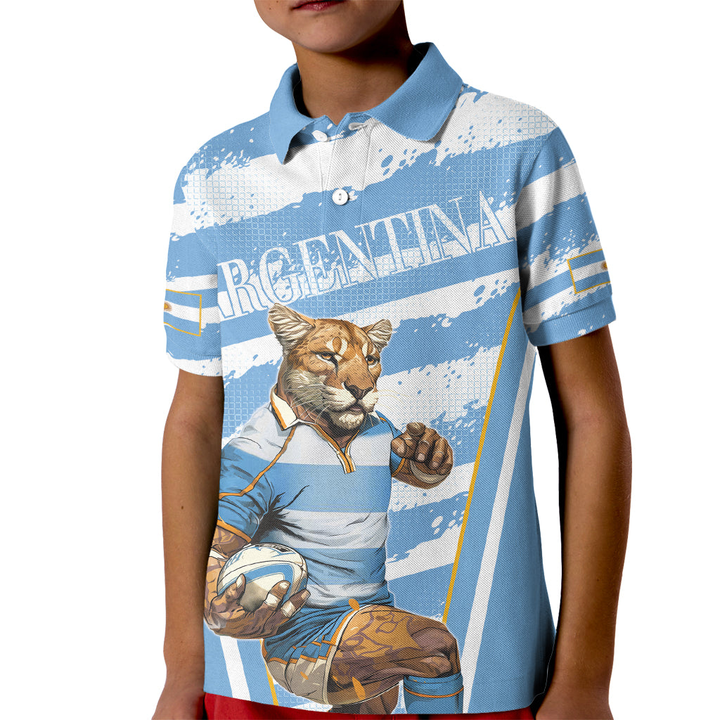 Custom Vamos Argentina Kid Polo Shirt The Pumas Rugby Mascot Sporty Version