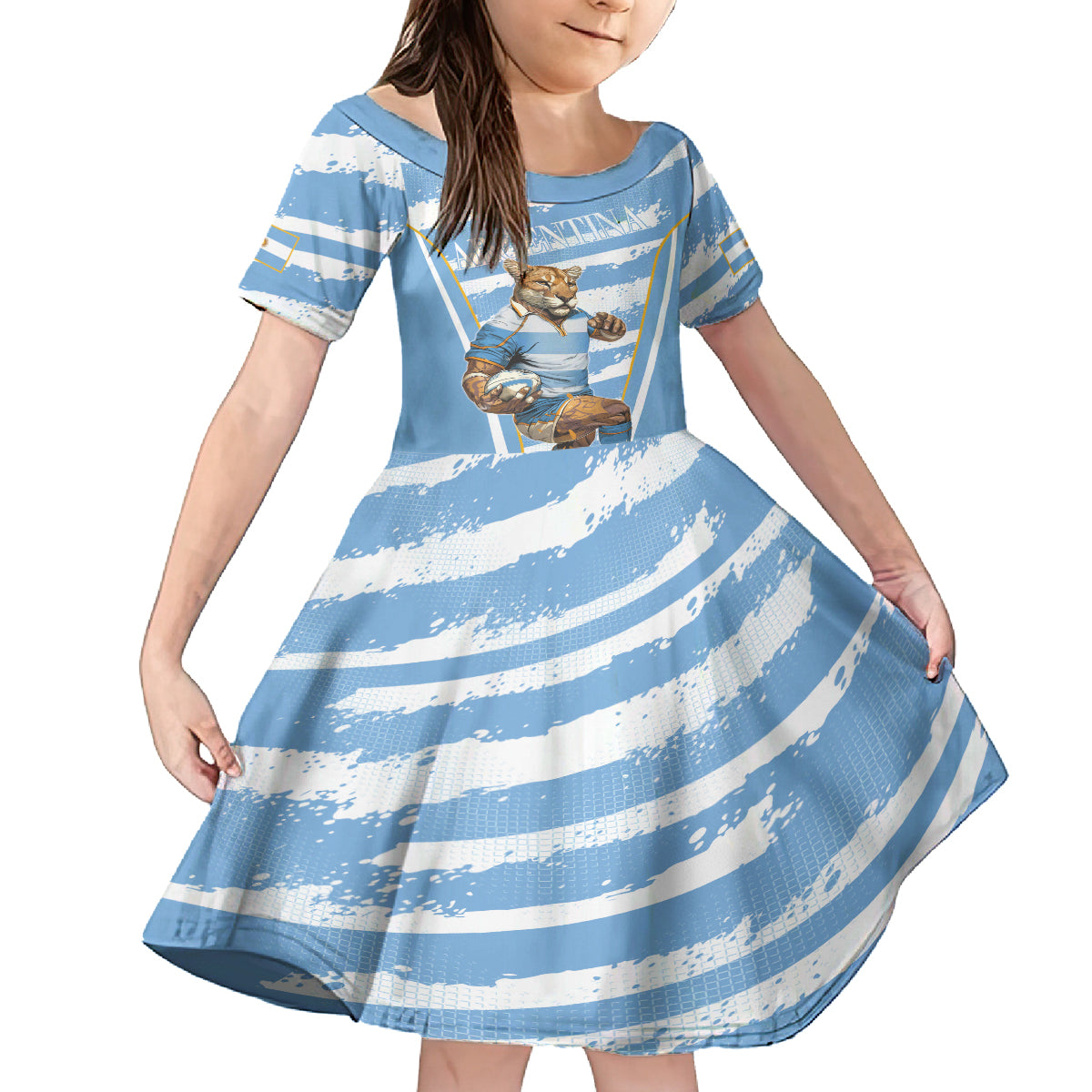 Custom Vamos Argentina Kid Short Sleeve Dress The Pumas Rugby Mascot Sporty Version - Wonder Print Shop