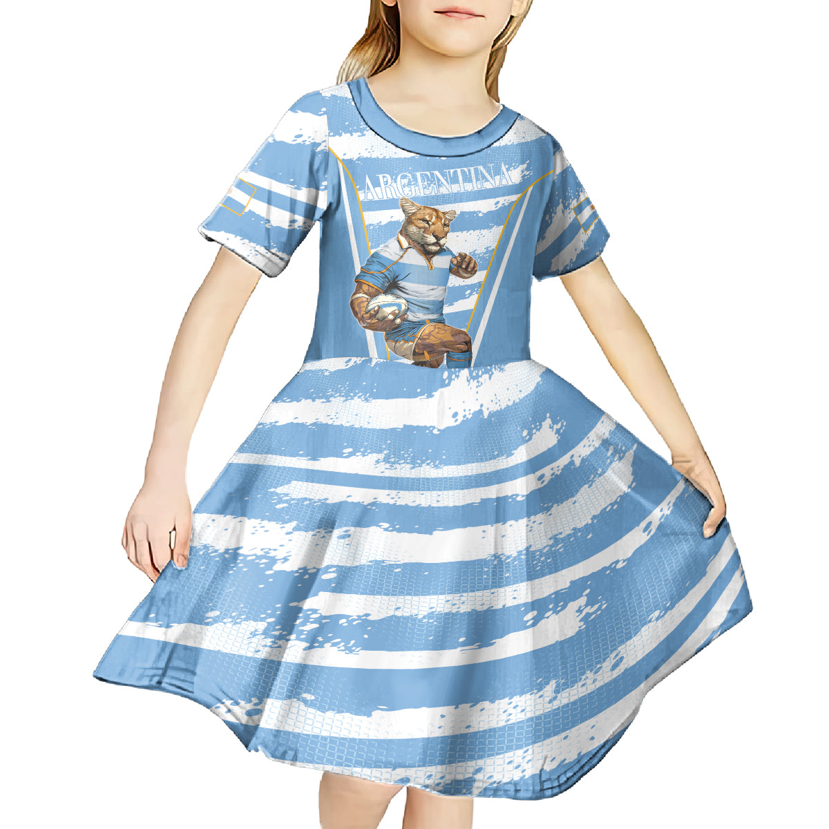 Custom Vamos Argentina Kid Short Sleeve Dress The Pumas Rugby Mascot Sporty Version - Wonder Print Shop