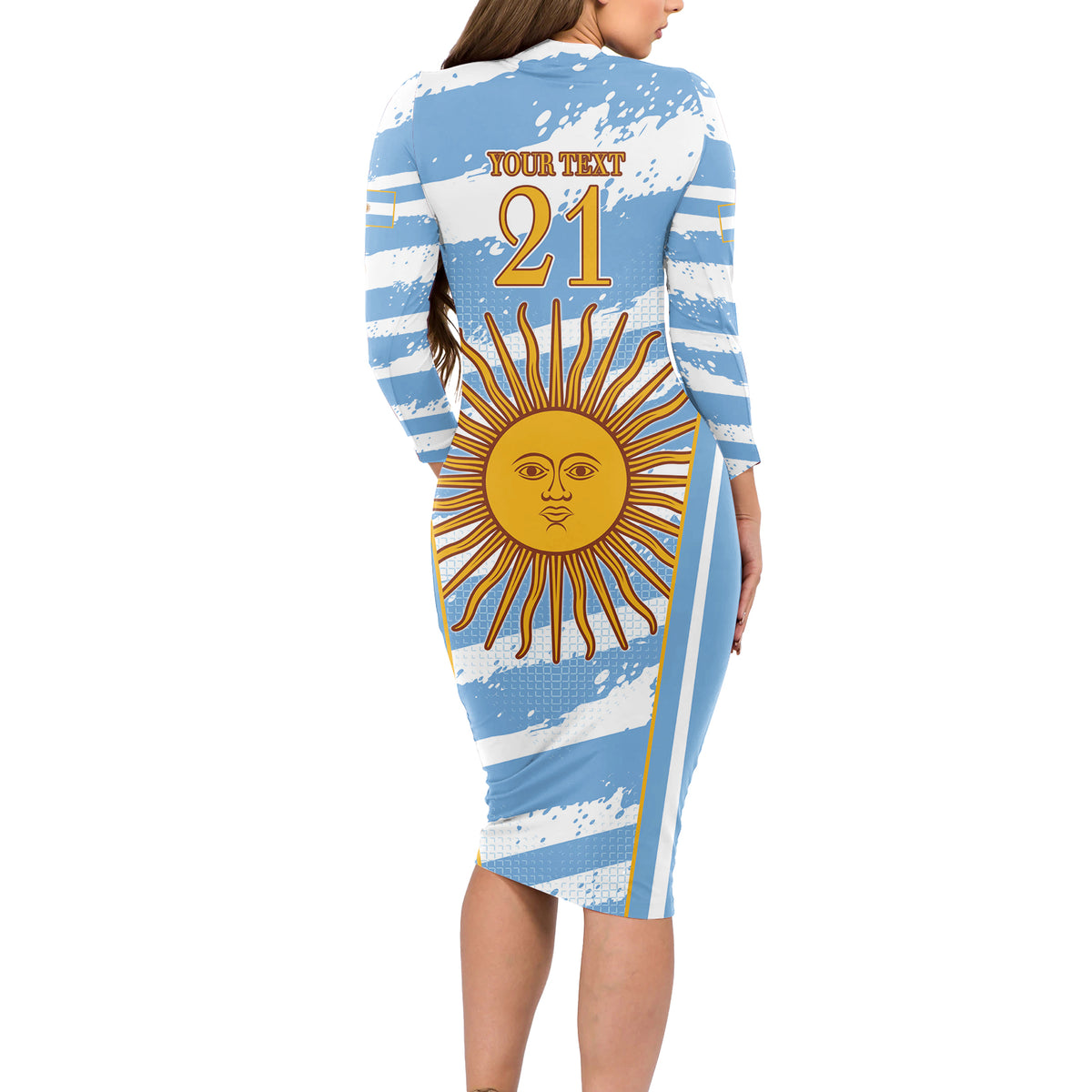 Custom Vamos Argentina Long Sleeve Bodycon Dress The Pumas Rugby Mascot Sporty Version - Wonder Print Shop