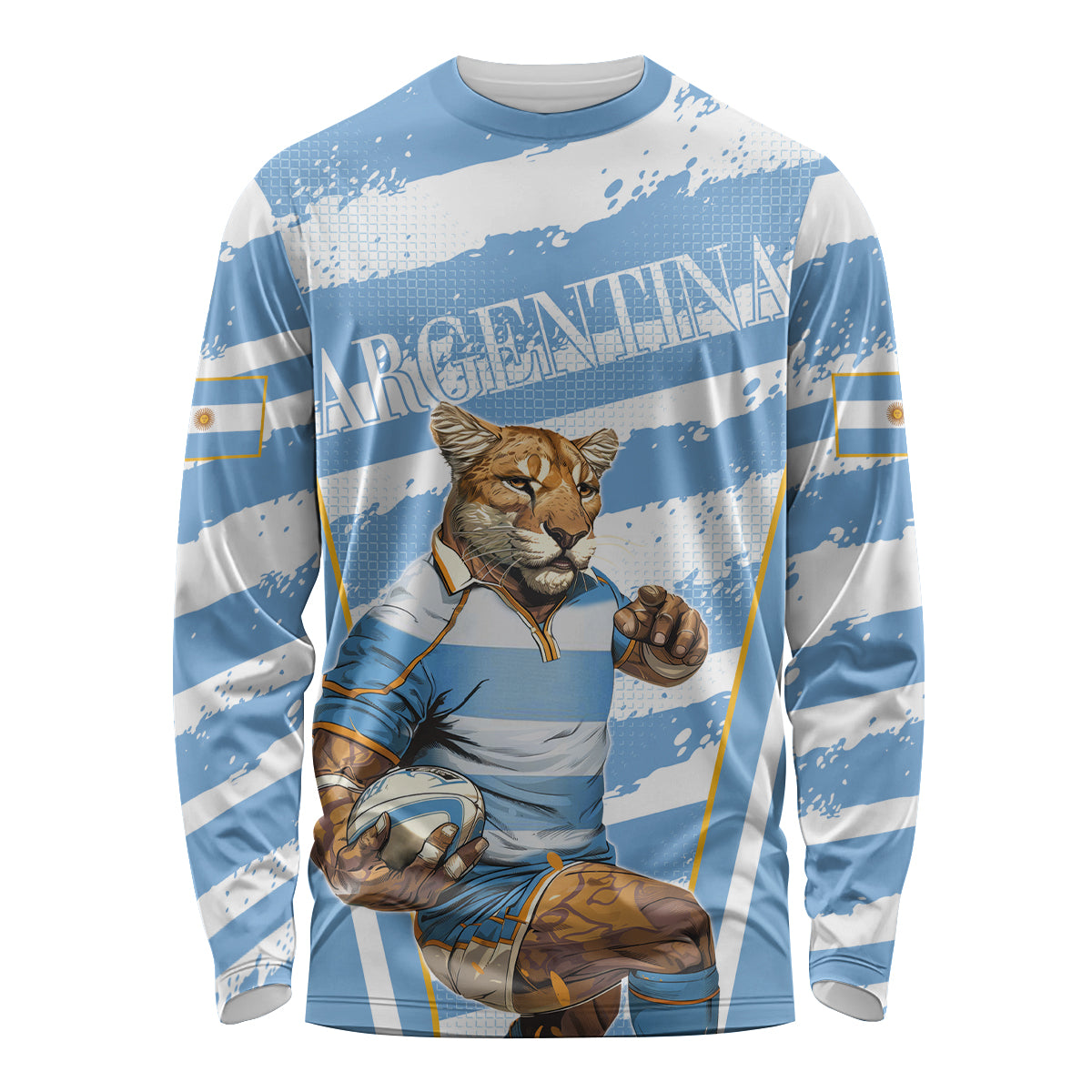 Custom Vamos Argentina Long Sleeve Shirt The Pumas Rugby Mascot Sporty Version - Wonder Print Shop