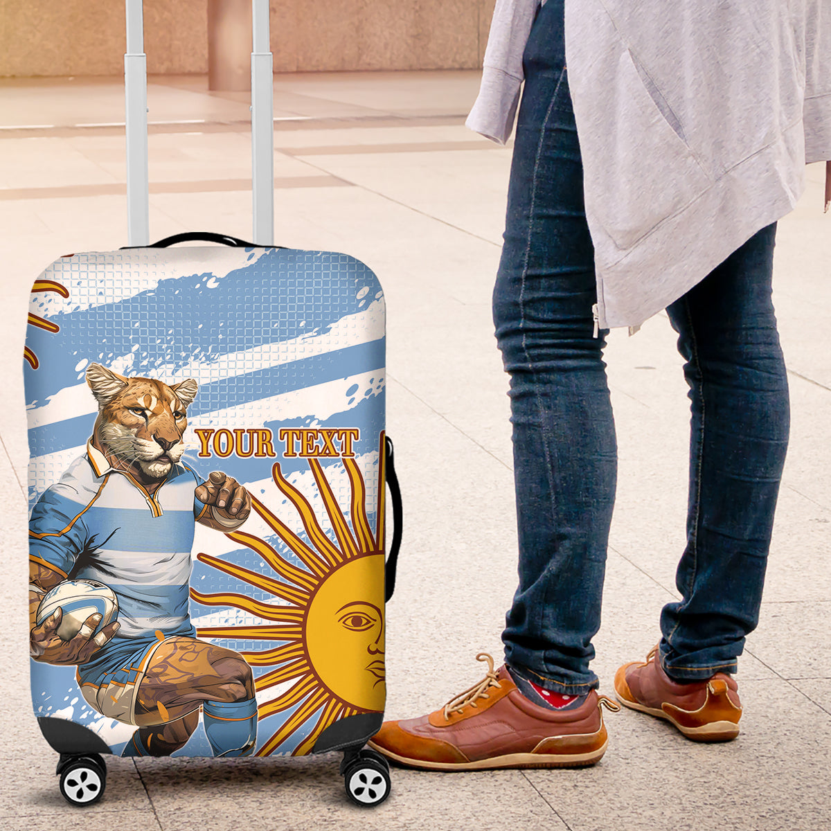Custom Vamos Argentina Luggage Cover The Pumas Rugby Mascot Sporty Version - Wonder Print Shop