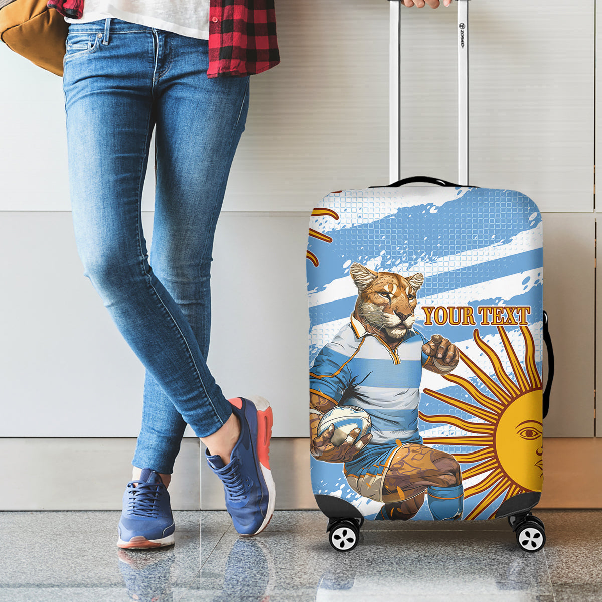 Custom Vamos Argentina Luggage Cover The Pumas Rugby Mascot Sporty Version - Wonder Print Shop