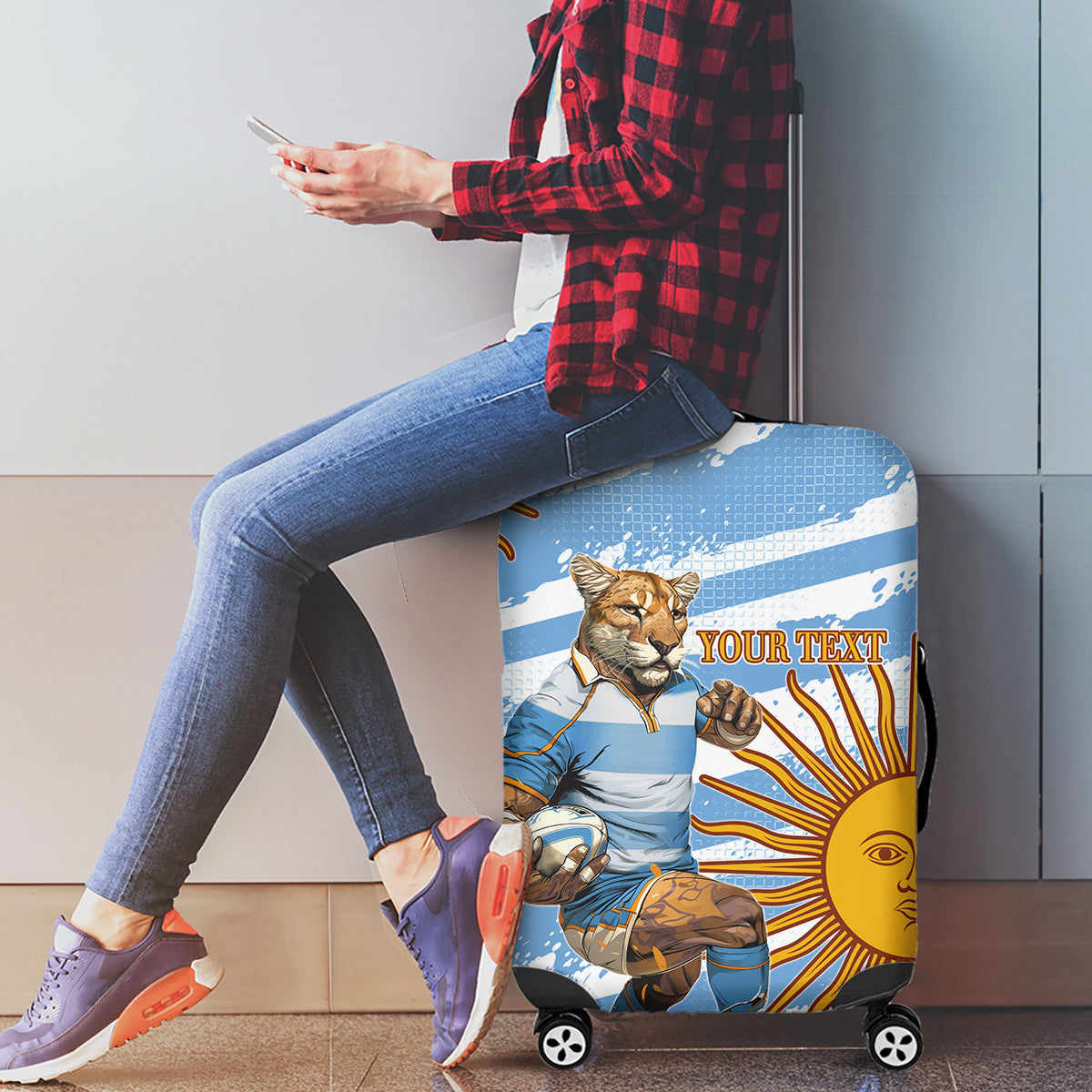 Custom Vamos Argentina Luggage Cover The Pumas Rugby Mascot Sporty Version - Wonder Print Shop