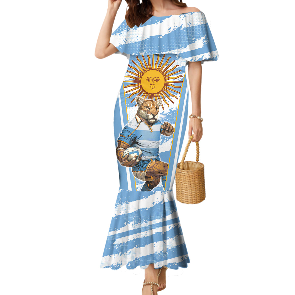 Custom Vamos Argentina Mermaid Dress The Pumas Rugby Mascot Sporty Version - Wonder Print Shop