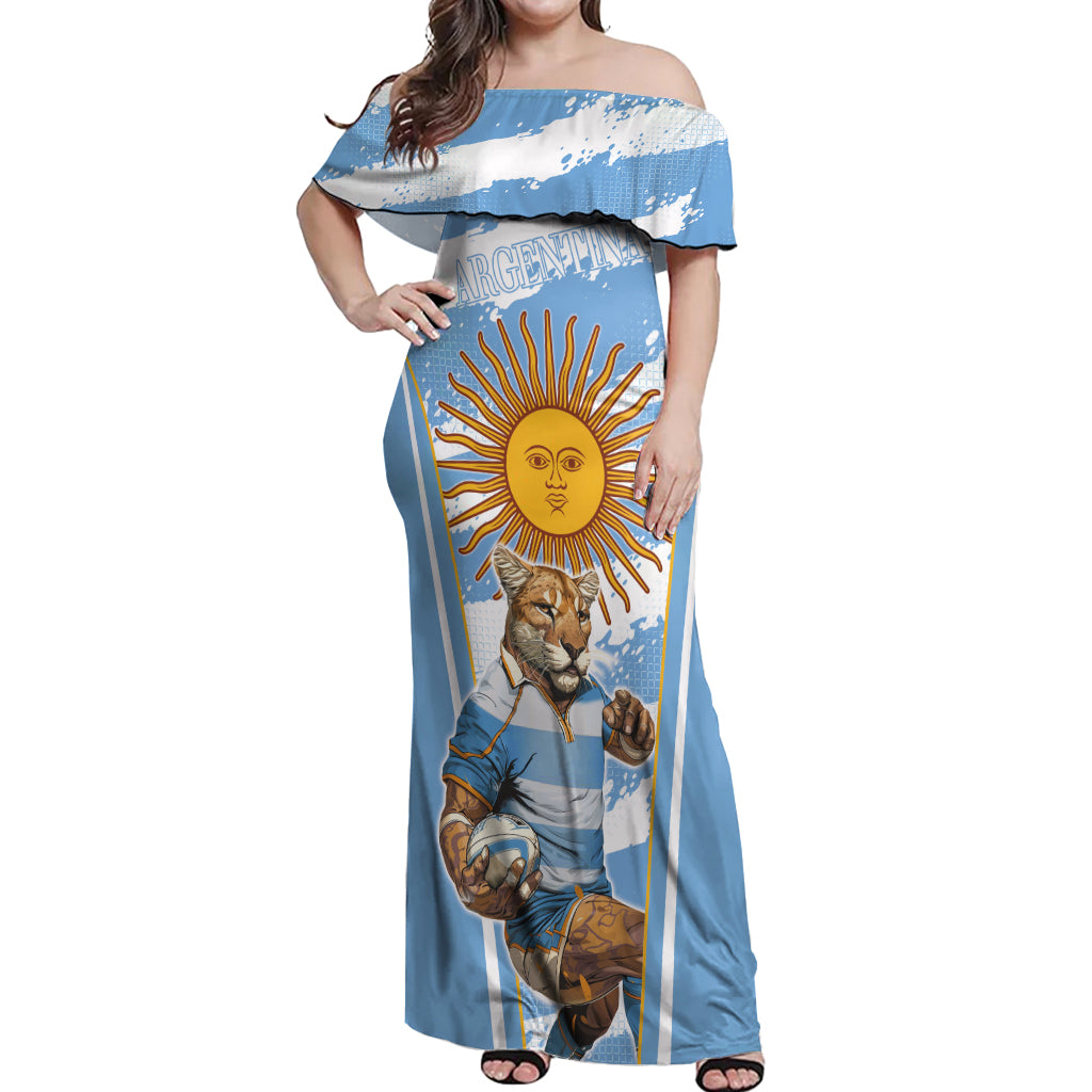 Custom Vamos Argentina Off Shoulder Maxi Dress The Pumas Rugby Mascot Sporty Version - Wonder Print Shop