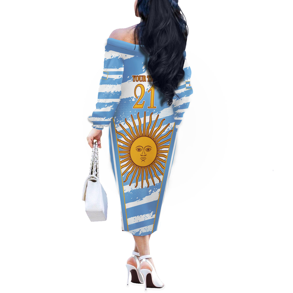 Custom Vamos Argentina Off The Shoulder Long Sleeve Dress The Pumas Rugby Mascot Sporty Version - Wonder Print Shop
