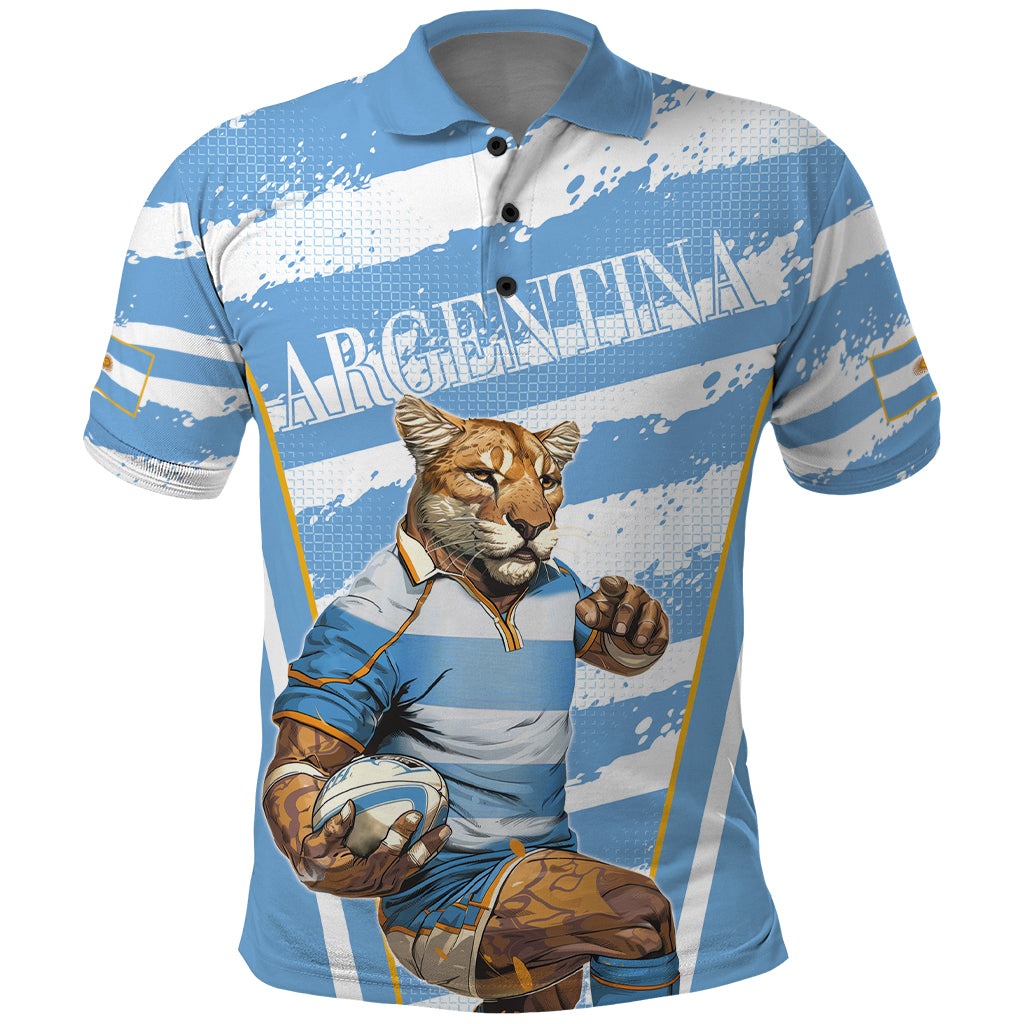 Custom Vamos Argentina Polo Shirt The Pumas Rugby Mascot Sporty Version - Wonder Print Shop