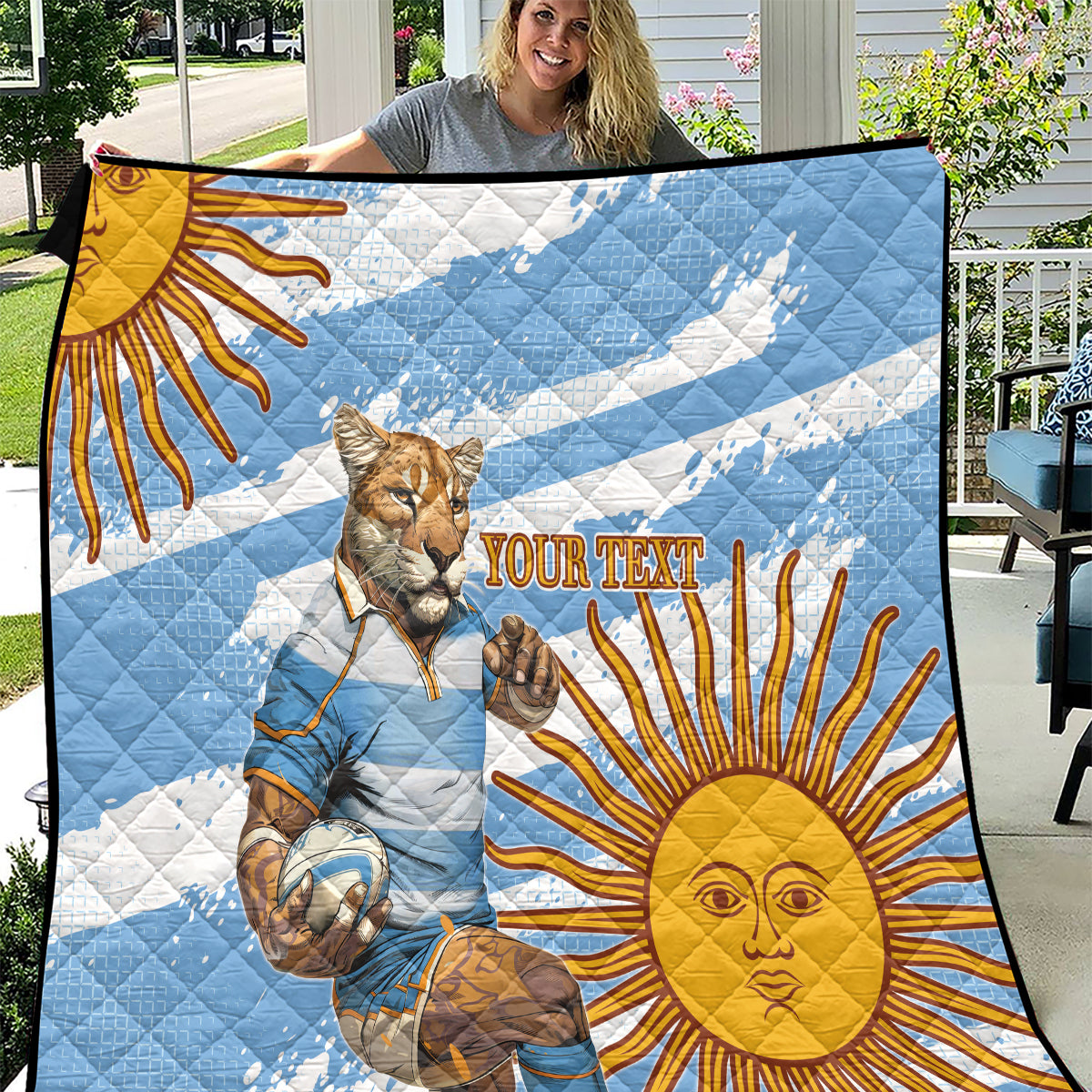 Custom Vamos Argentina Quilt The Pumas Rugby Mascot Sporty Version - Wonder Print Shop
