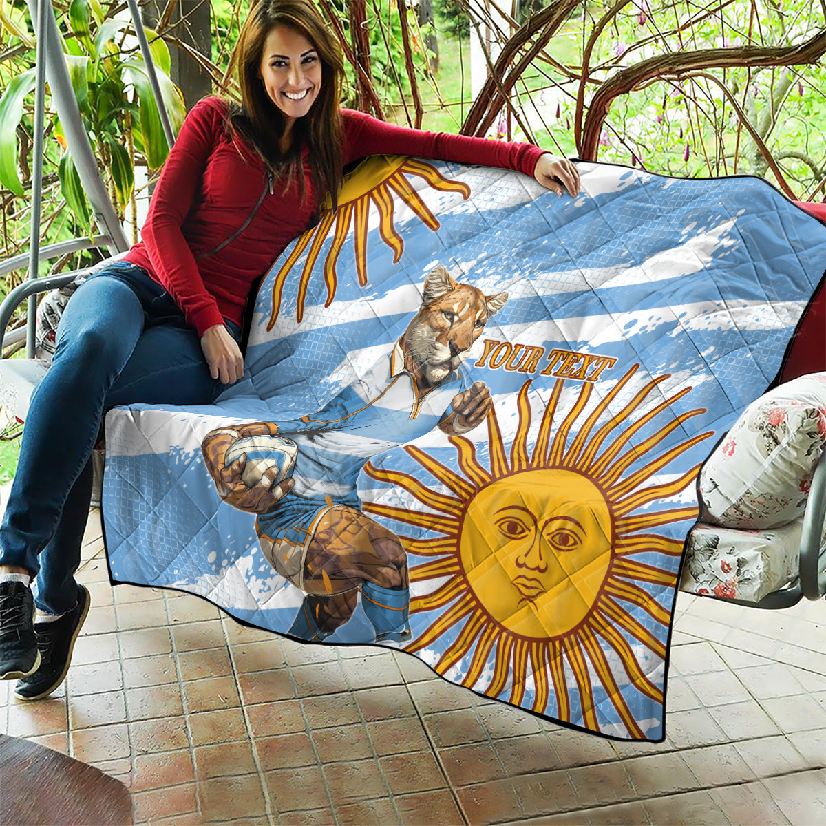 Custom Vamos Argentina Quilt The Pumas Rugby Mascot Sporty Version - Wonder Print Shop