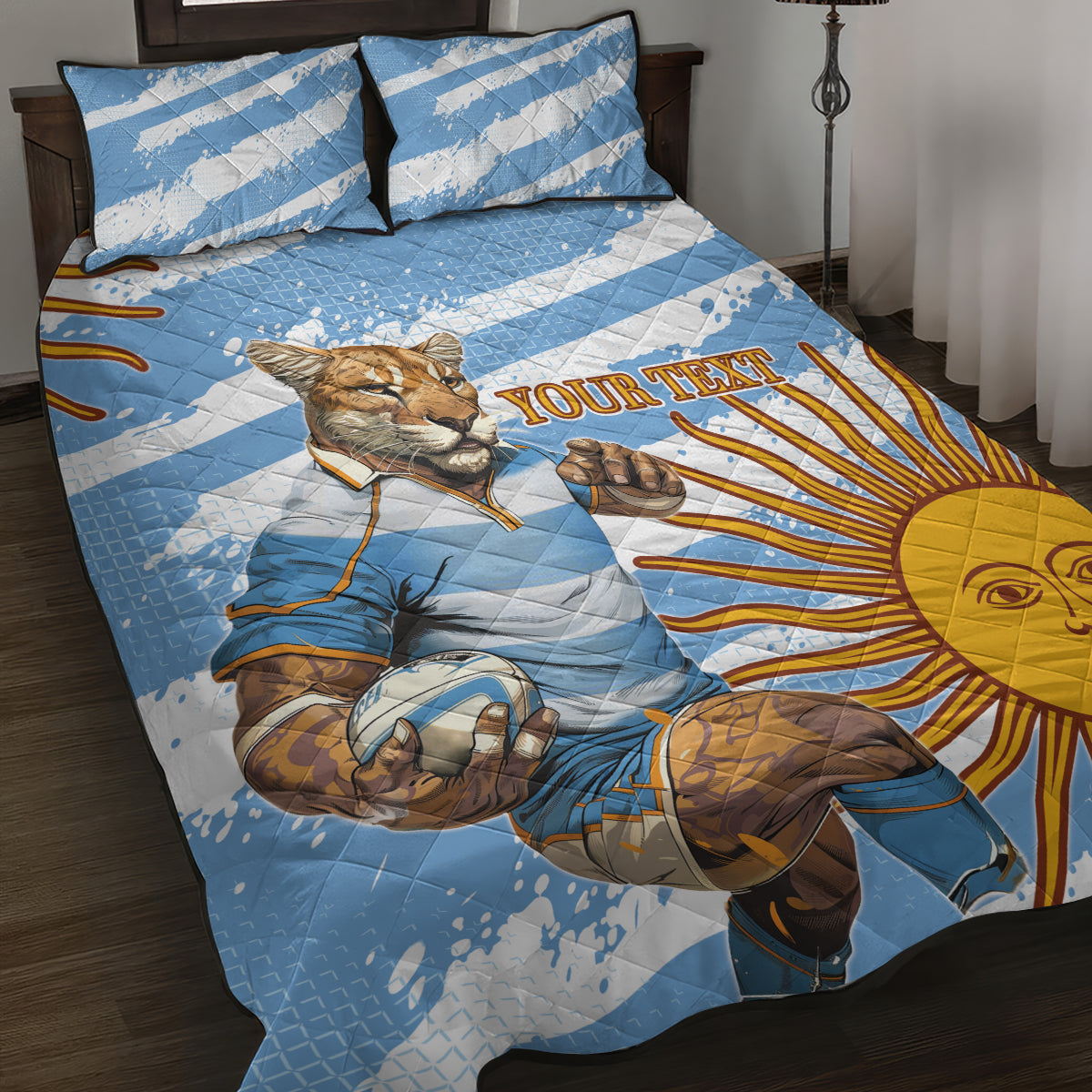 Custom Vamos Argentina Quilt Bed Set The Pumas Rugby Mascot Sporty Version - Wonder Print Shop