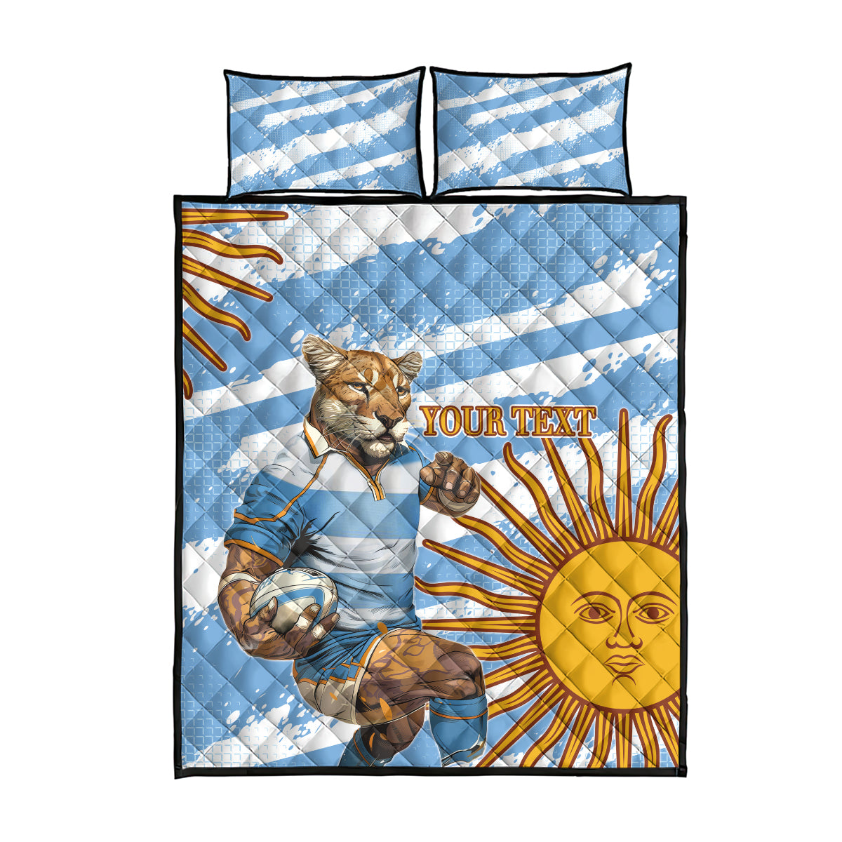Custom Vamos Argentina Quilt Bed Set The Pumas Rugby Mascot Sporty Version - Wonder Print Shop