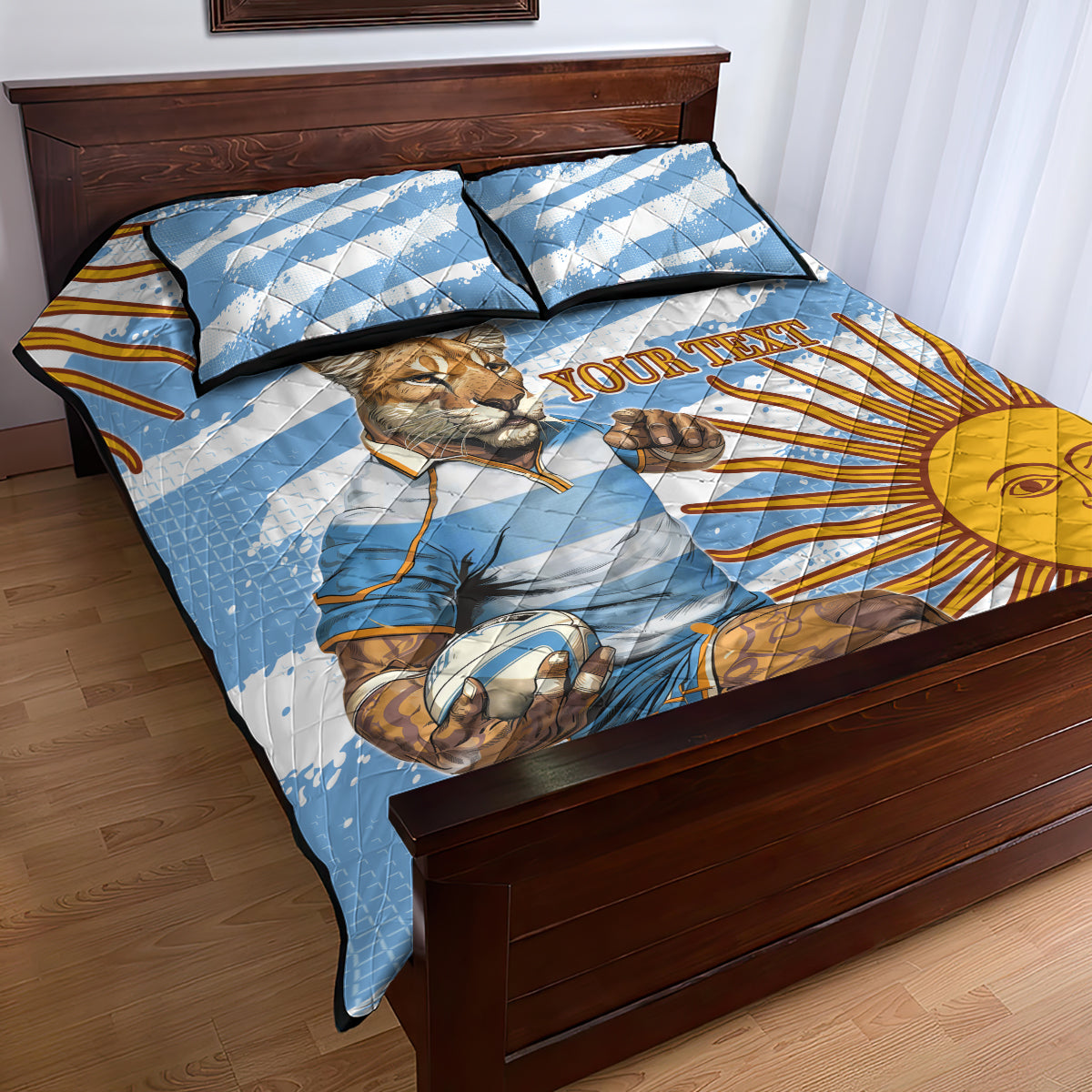 Custom Vamos Argentina Quilt Bed Set The Pumas Rugby Mascot Sporty Version - Wonder Print Shop