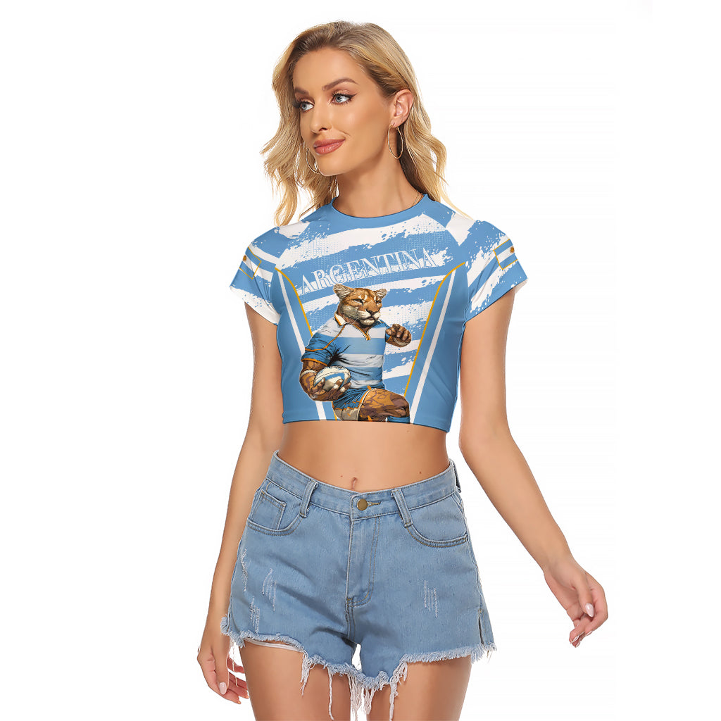 Custom Vamos Argentina Raglan Cropped T Shirt The Pumas Rugby Mascot Sporty Version - Wonder Print Shop
