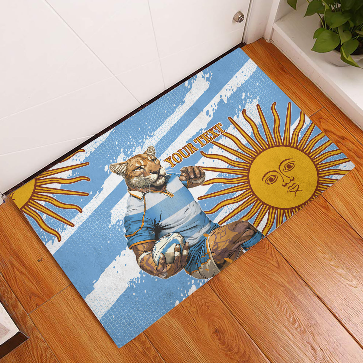 Custom Vamos Argentina Rubber Doormat The Pumas Rugby Mascot Sporty Version - Wonder Print Shop