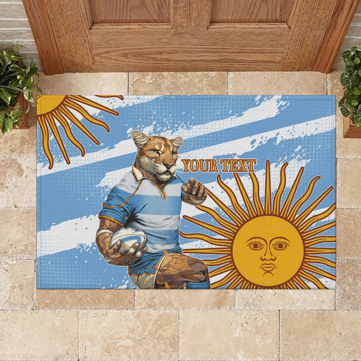 Custom Vamos Argentina Rubber Doormat The Pumas Rugby Mascot Sporty Version - Wonder Print Shop