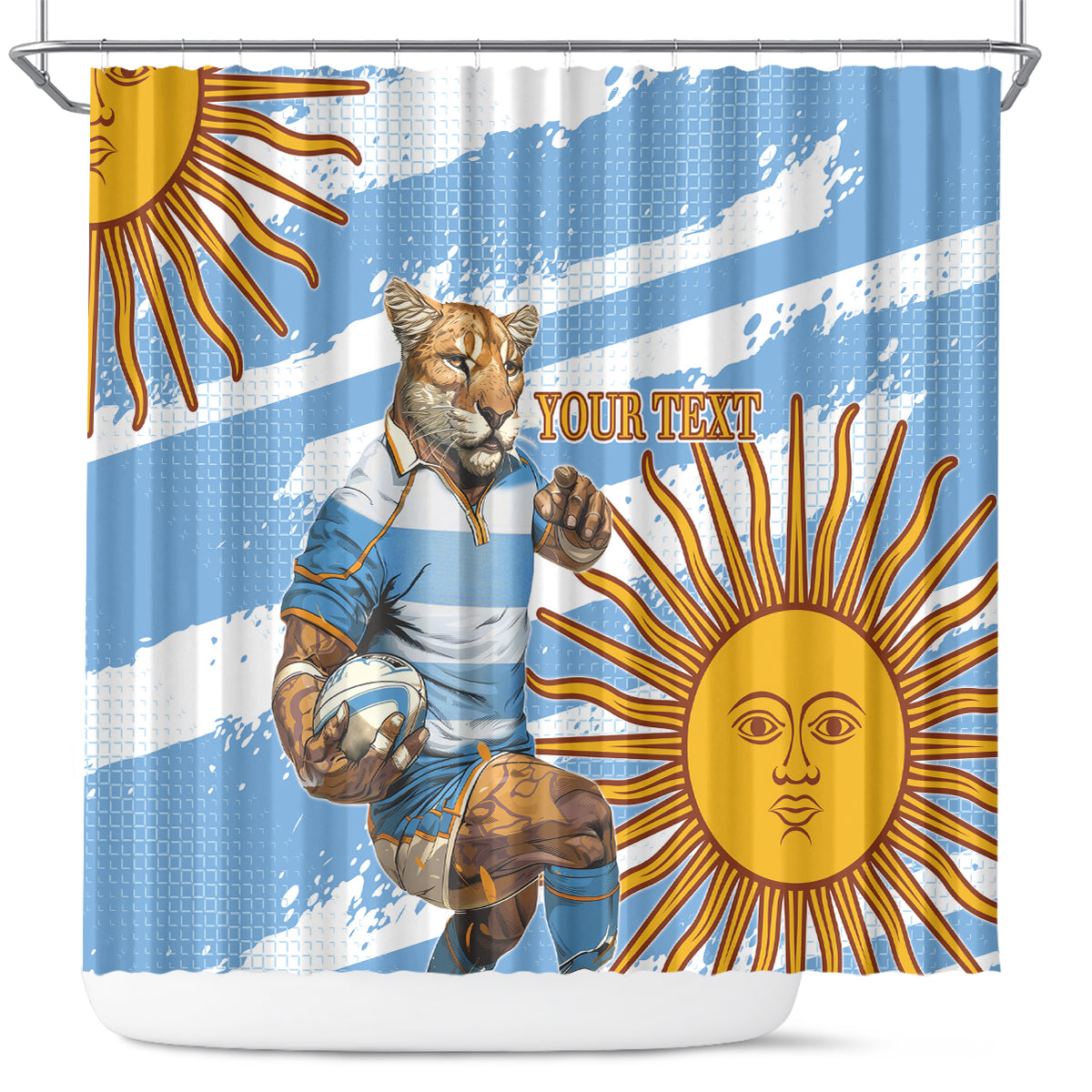 Custom Vamos Argentina Shower Curtain The Pumas Rugby Mascot Sporty Version