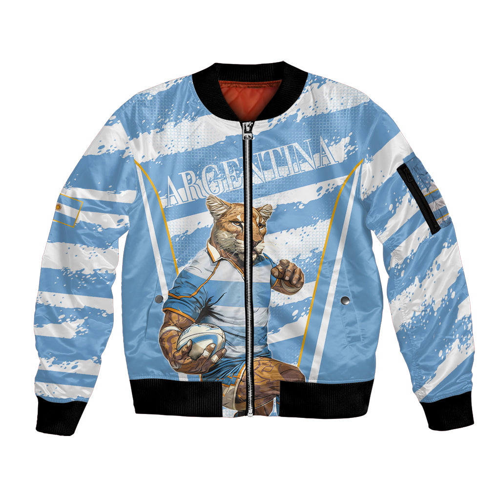 Custom Vamos Argentina Sleeve Zip Bomber Jacket The Pumas Rugby Mascot Sporty Version - Wonder Print Shop