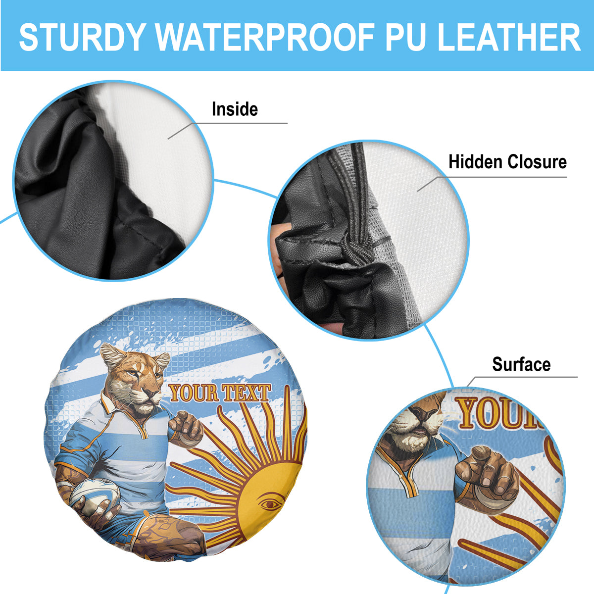 Custom Vamos Argentina Spare Tire Cover The Pumas Rugby Mascot Sporty Version - Wonder Print Shop