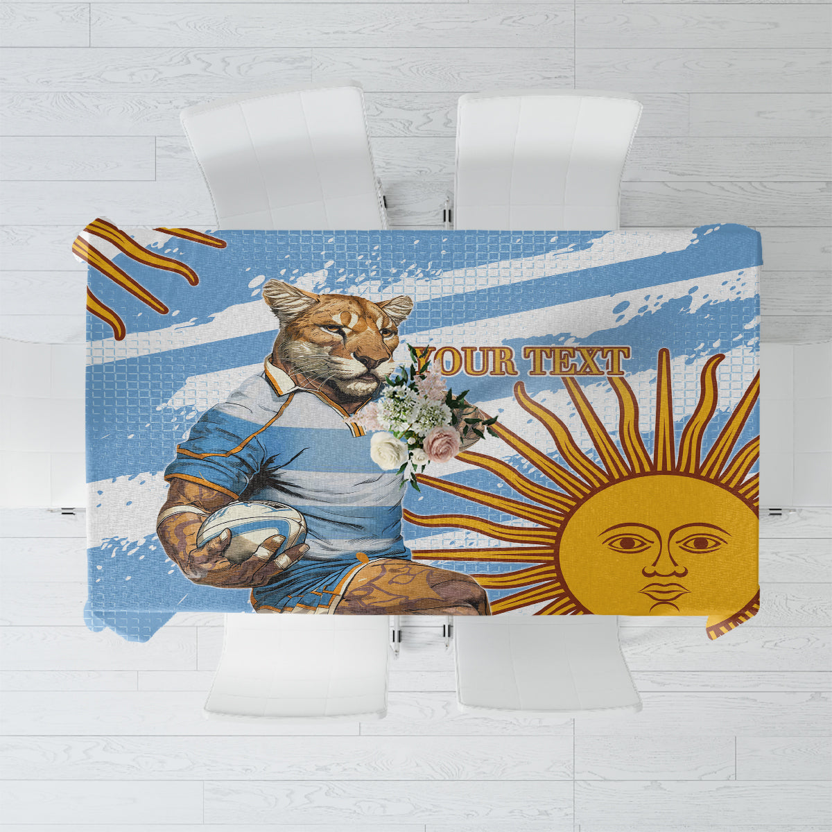 Custom Vamos Argentina Tablecloth The Pumas Rugby Mascot Sporty Version - Wonder Print Shop