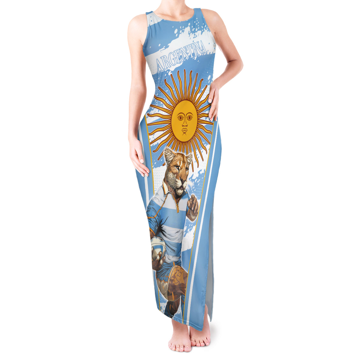 Custom Vamos Argentina Tank Maxi Dress The Pumas Rugby Mascot Sporty Version - Wonder Print Shop