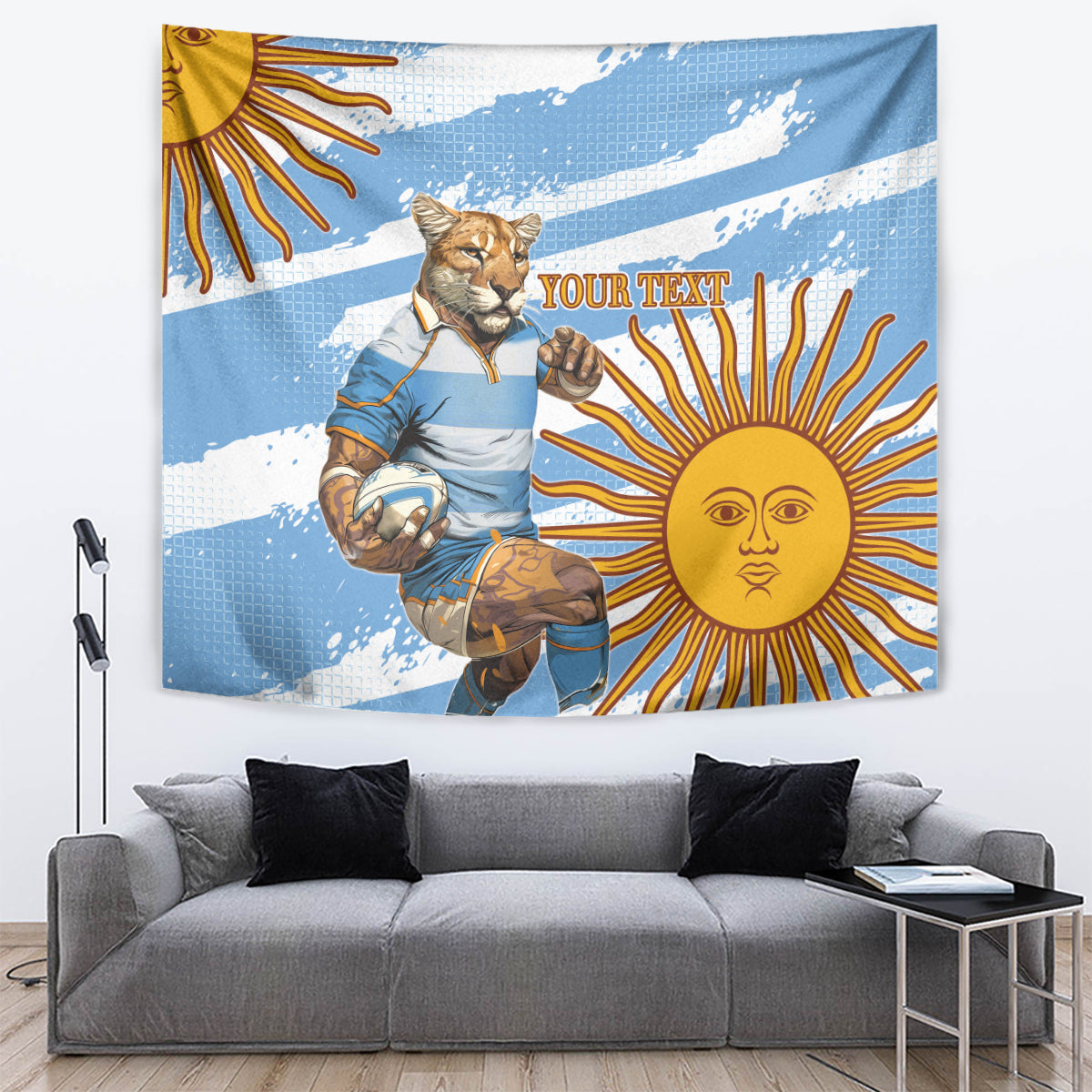 Custom Vamos Argentina Tapestry The Pumas Rugby Mascot Sporty Version - Wonder Print Shop
