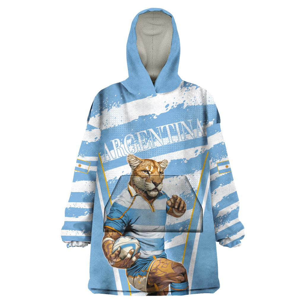 Custom Vamos Argentina Wearable Blanket Hoodie The Pumas Rugby Mascot Sporty Version - Wonder Print Shop