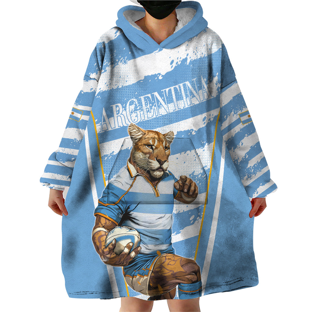 Custom Vamos Argentina Wearable Blanket Hoodie The Pumas Rugby Mascot Sporty Version - Wonder Print Shop
